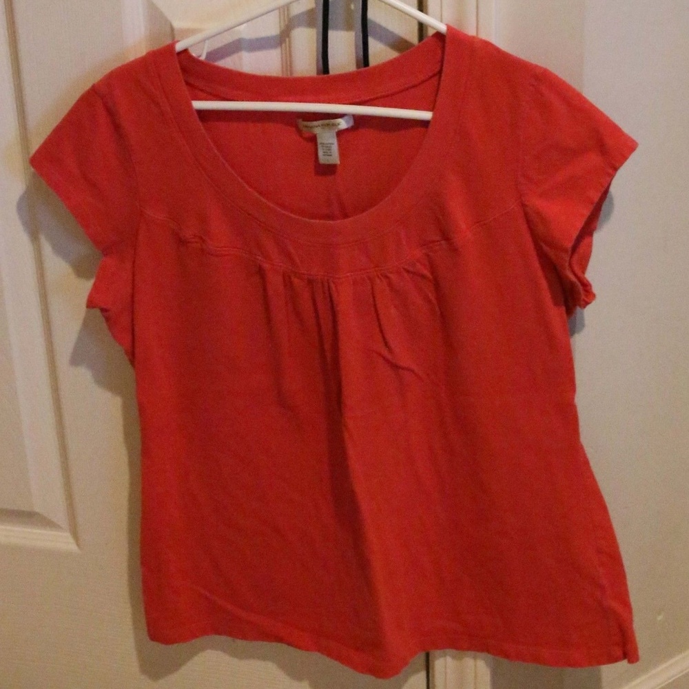 Banana Republic Knit Rouche NeckTop Coral Womens L